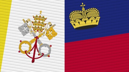 Fototapeta na wymiar Liechtenstein and Vatican Flags Together Fabric Texture Illustration Background