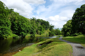 Fototapeta na wymiar The River Wharfe in Burnsall, the Yorkshire Dales, North Yorkshire.