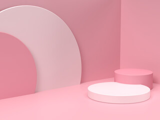 Pink Beauty products Stand or podium pedestal set for Cosmetic and skincare Packaging mockup minimal design on pink pastel background.concept cosmetic product.3d render.