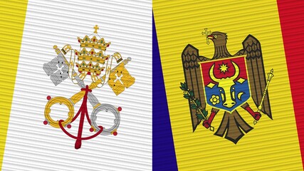Moldova and Vatican Flags Together Fabric Texture Illustration Background