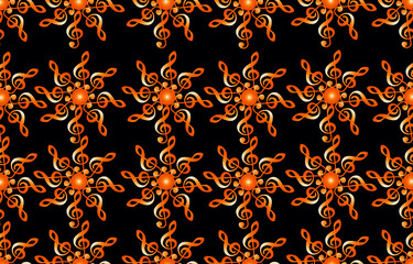 Background with universal musical notes pattern for print, slide layout, elegant work.
