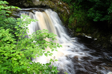 A view of Pecca Falls waterfall on the Ingleton Trail, in the Yorkshire Dales, North Yorkshire.