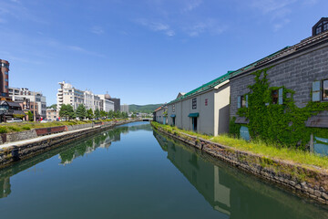 小樽運河、浅草橋街園から見る小樽運河