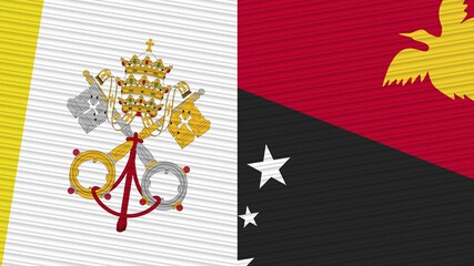 Papua New Guinea and Vatican Flags Together Fabric Texture Illustration Background