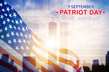 America flag with Patriot day text - obrazy, fototapety, plakaty