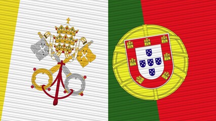 Portugal and Vatican Flags Together Fabric Texture Illustration Background