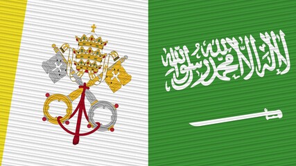 Saudi Arabia and Vatican Flags Together Fabric Texture Illustration Background