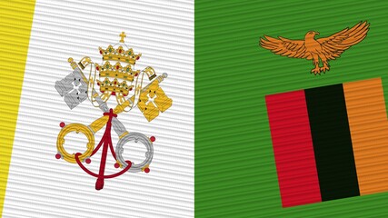Zambia and Vatican Flags Together Fabric Texture Illustration Background