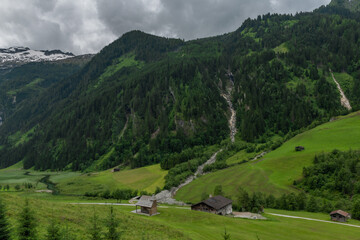 Fototapeta na wymiar Valley near Kreealm waterfall in Austria Alps mountains on big wall