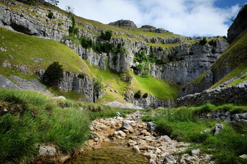 Limestone scenery of Gordale Scar and Gordale Back, Yorkshire Dales, UK