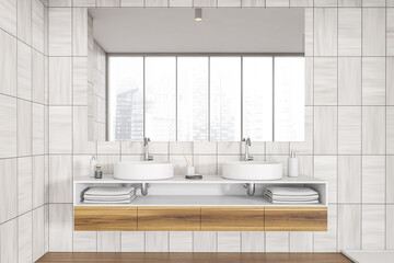 Two basins in the grey beige interior