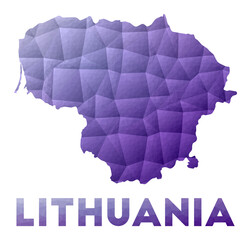 Map of Lithuania. Low poly illustration of the country. Purple geometric design. Polygonal vector illustration.