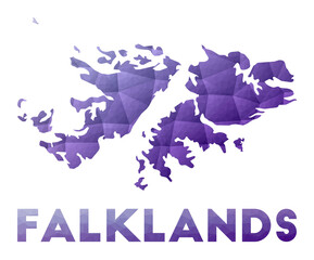 Map of Falklands. Low poly illustration of the country. Purple geometric design. Polygonal vector illustration.