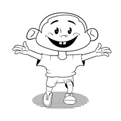 Happy running boy in cartoon style. Vector illustration. The funny guy wants to hug.