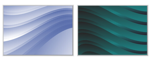 Abstract gradient waves background and folds. A set of 2 templates. 3D illustration in gentle pastel colors. Vector