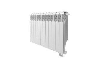 White Radiator battery heating mocup on white background. Iron And Aluminum Central Heating Battery Radiator with many sections. Electric panel heater with thermostat. Single gray water radiator.