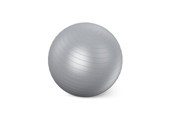 Grey fitness ball isolated on white background. Pilates training ball. Fitball 3D rendering model for gymnastics exercises. Gym ball