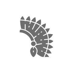 Fototapeta na wymiar Indian chief headdress, native american hat grey icon.