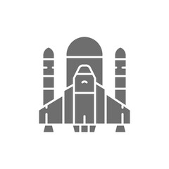 Obraz premium Vector space shuttle, rockets, airplane grey icon.