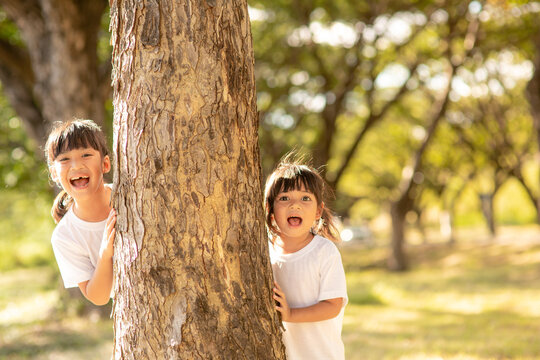Playing hide and seek with kids hi-res stock photography and