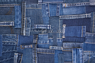 Blue jeans scraps abstract textured background