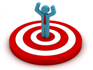 3d man  standing on red target, Goal achieved