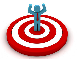 3d man  standing on red target, Goal achieved