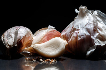 head of garlic close up, macro photo. Ingredient and seasoning for cooking
