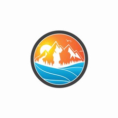 creative mountain and sea design logo 