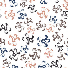 Vector seamless pattern with hand-drawn flowers on white background.