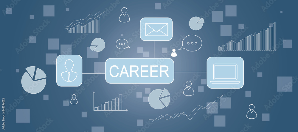 Poster abstract career chart sketch on blue background. training, growth and success concept. 3d rendering.