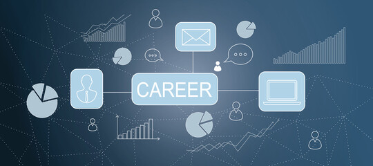 Creative career chart sketch on blue background. Seminar, growth and success concept. 3D Rendering.