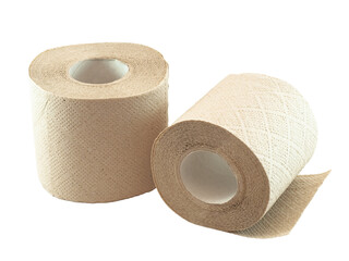 Rolls of non-whitened toilet paper isolated on white