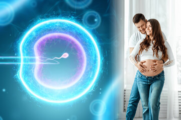 Girl and artificial fertilization of an egg. Surgical placement of the sperm into the egg....