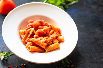 pasta sauce tomato dish recipe Italian food on the table meal snack copy space food background rustic top view 