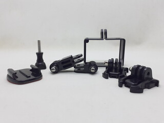 Fototapeta premium Sport Action Camera and Accessories in White Isolated Background