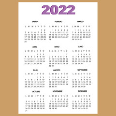 Spanish calendar for 2022. Calendar for 2022 in Spanish. Week starts on Monday. vertical editable vector template. A4, A3. Calendario español para 2022.

