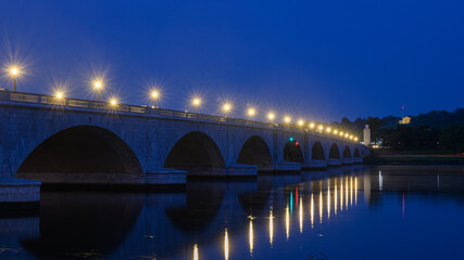 Memorial Bridge and Arlington House Before Sunrise on a Cloudy Spring Morning