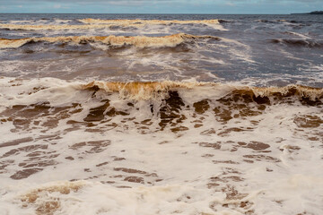 Rough powerful waves in the ocean. Nature force concept