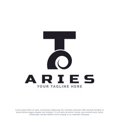 Initial Letter T with Goat Ram Sheep Horn for Aries Logo Design Inspiration. Animal Logo Element Template