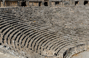 Ruins of an ancient Greek amphitheater. Arena tribune