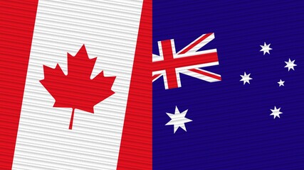 Australia and Canada Flags Together Fabric Texture Illustration