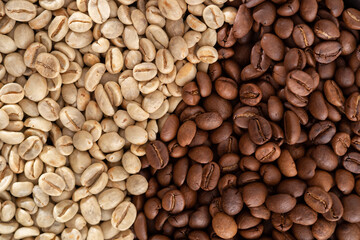 Raw and roasted coffee beans