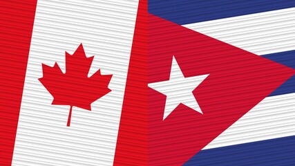 Cuba and Canada Flags Together Fabric Texture Illustration