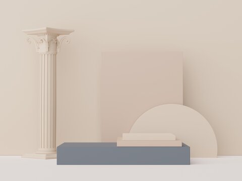 3d render of Abstract minimal display podium with Greek Ancient baroque  pillar background. Pedestal design for mock up and product presentation.  Clean pastel color scene. Illustration Stock | Adobe Stock