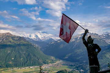 Aerial view of Interlaken and Swiss Alps from Harder Kulm View point, Jungfrau Region, Swiss Alps,...