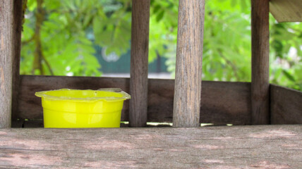 Wooden bird feeder in close-up