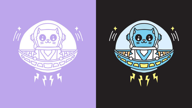 cute cat astronaut on spaceship. illustration for t-shirt, poster, logo, sticker, and merchandise.