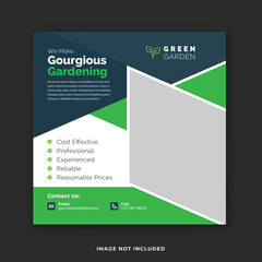 Lawn care Instagram post template. Clean & green gardening service social media post design.  