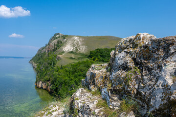 Coast of the Volga River near the town of Zhigulevsk. Zhiguli mountains. Samarskaya Luka.